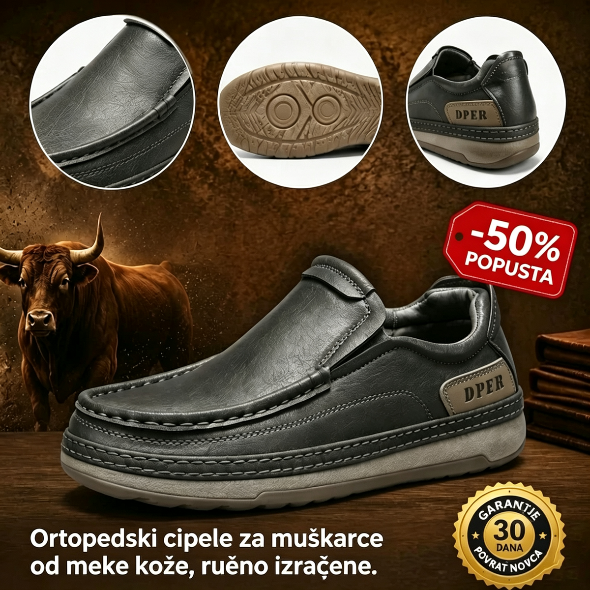 🎁Zadnji dan za 50% popusta, ne propustite! ⏰Izrađeno od australske teleće kože🐂Potpora za stopala - ublažava bol u stopalima✅Ručno šivano, vodootporno i neklizajuće